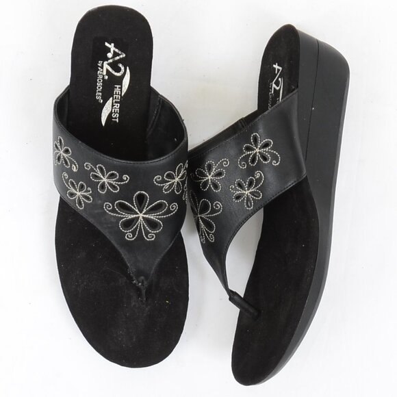 A2 By Aerosoles Air Flow Black Women's Size 9M Wedge Thong Sandals - Picture 1 of 7